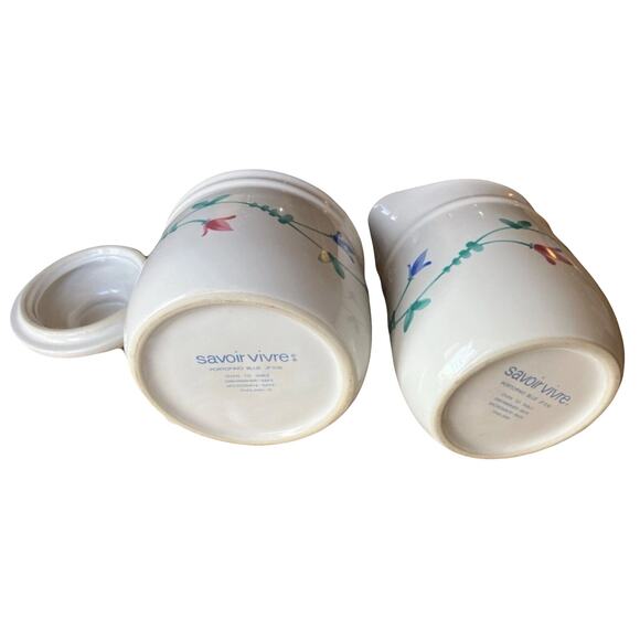 Savoir Vivre Cream & Sugar Bowl Set Portofino Blue Floral Vintage - Picture 3 of 6